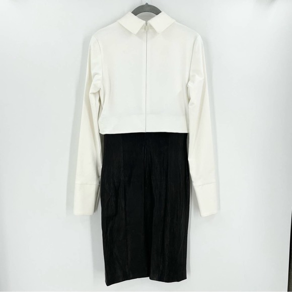 SALLY LAPOINTE Mixed Media Dress White Structure Top Faux Leather Skirt Size 4 - Picture 10 of 16